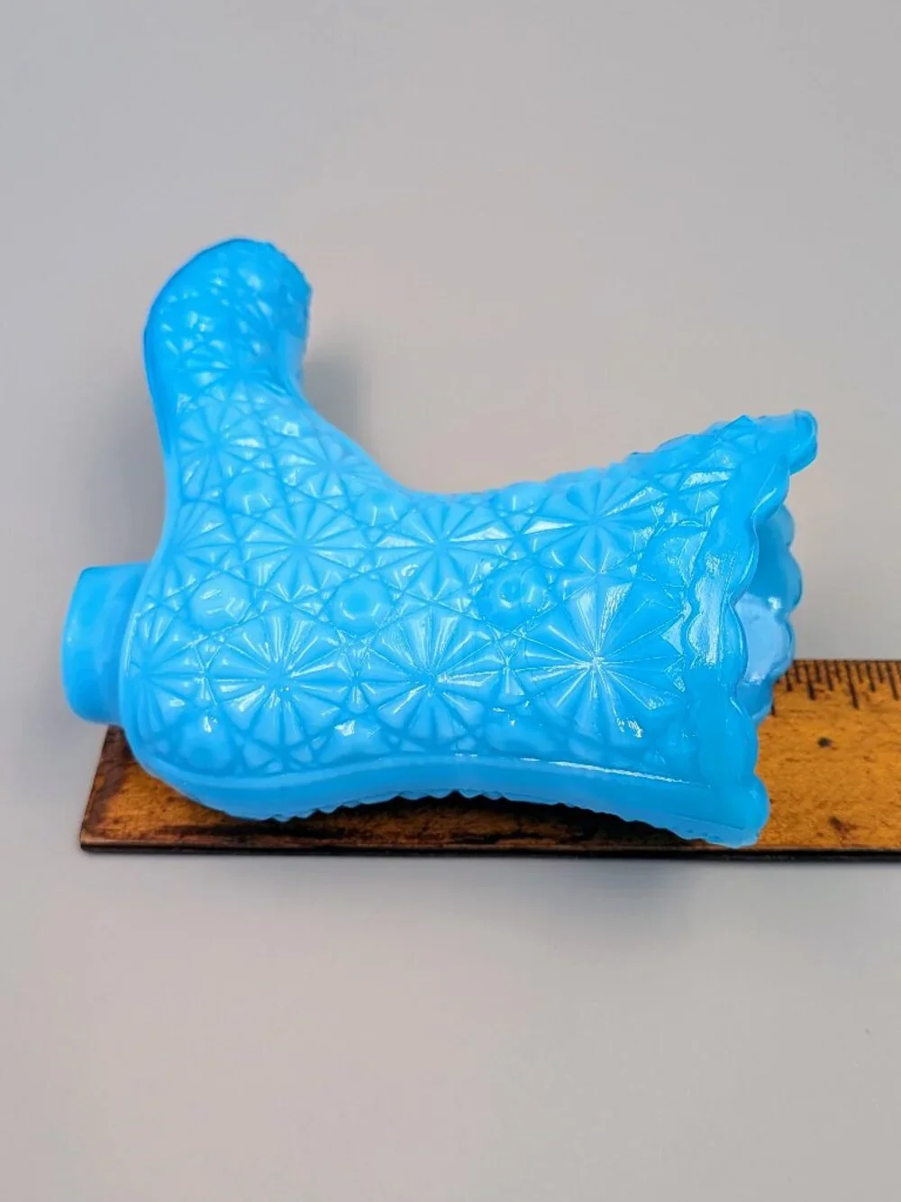 Vintage Fenton Turquoise Blue Victorian Style Glass Boot Figurine